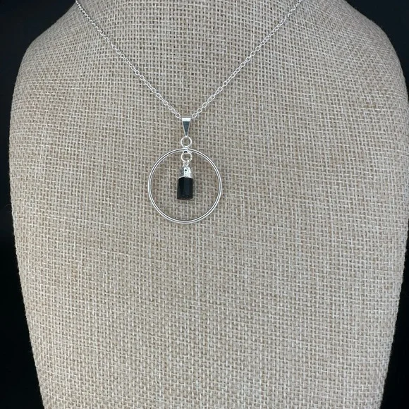 Silver and Tourmaline Hoop Pendant on Silver Plated Box Chain - Picture 6 of 10